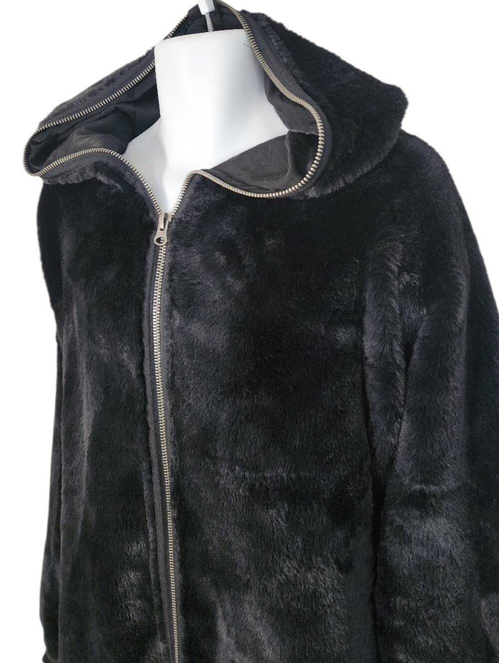 Free People Oversized Black Faux Fur Hooded Zip Jacket XL - Picture 4 of 10